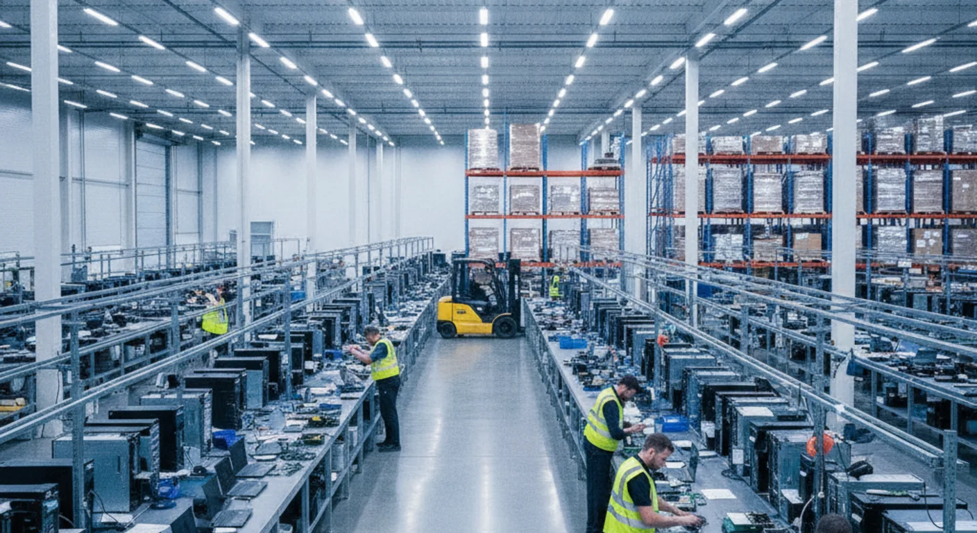 Workers at a certified lamp and e-waste recycling facility